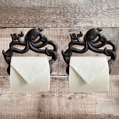 Selections Wall Mounted Octopus Loo Roll Holder in Cast Iron (Set of 2) 1