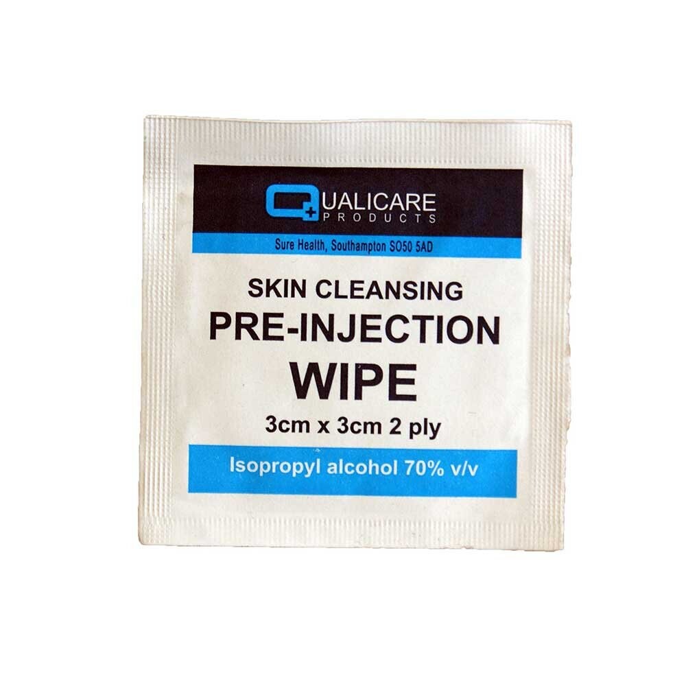 Qualicare PreInjection Alcohol Wipes 3cm x 3cm 2ply Box of 100 on OnBuy