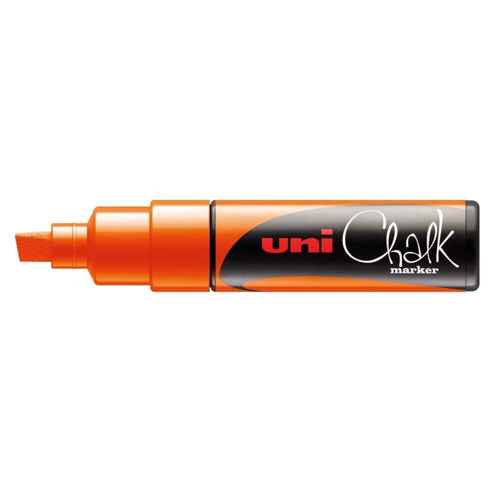 Uni-Ball PWE-8K Liquid Chalk Marker Pen - 8mm Chisel Tip - Fluorescent Orange Ink - Single