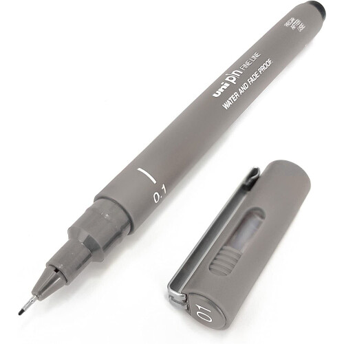 Uni-Ball Uni Pin Fineliner Drawing Pen - 0.1mm Nib - Light Grey Ink - Single