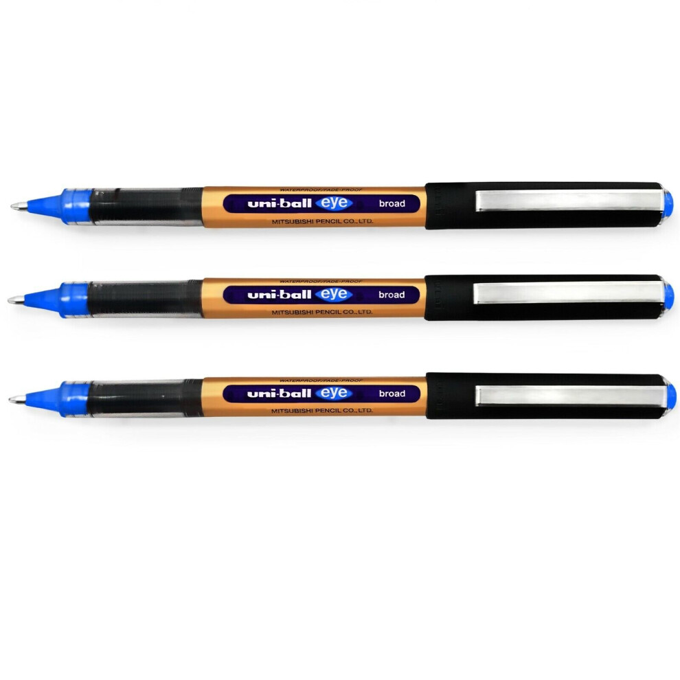 Uni-Ball Eye UB-150-10 Broad Liquid Ink Rollerball Pens - 1.0mm - Blue - Pack of 3