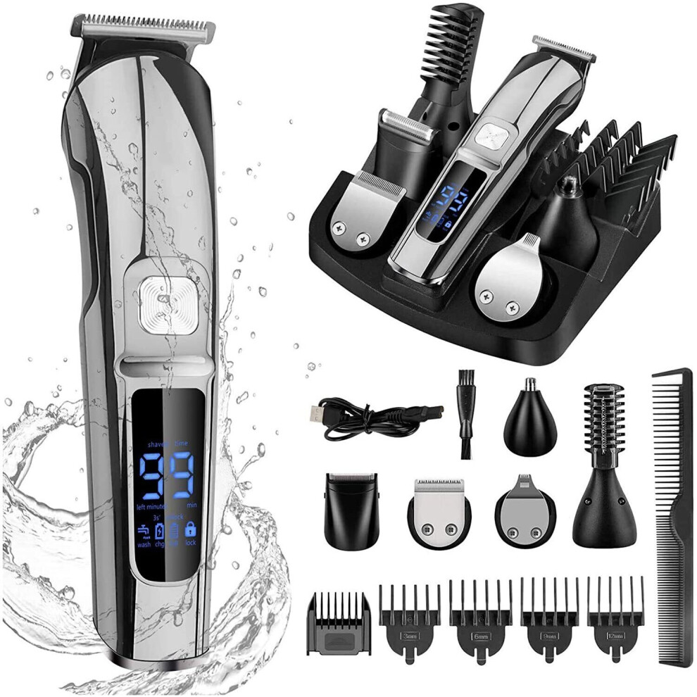 Mens Body Hair Beard Clipper Trimmer Shaver Grooming Kit Rechargeable