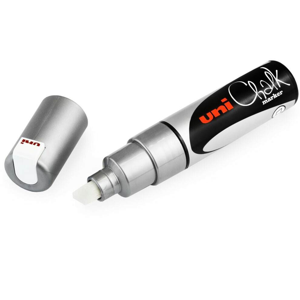Uni-Ball Pwe-8K Liquid Chalk Marker Pen - 8Mm Chisel Tip - Ink - Single Silver