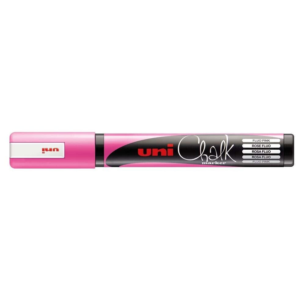 Uni-Ball PWE-5M Liquid Chalk Marker Pen - 1.8-2.5mm Bullet Tip - Fluorescent Pink Ink - Single