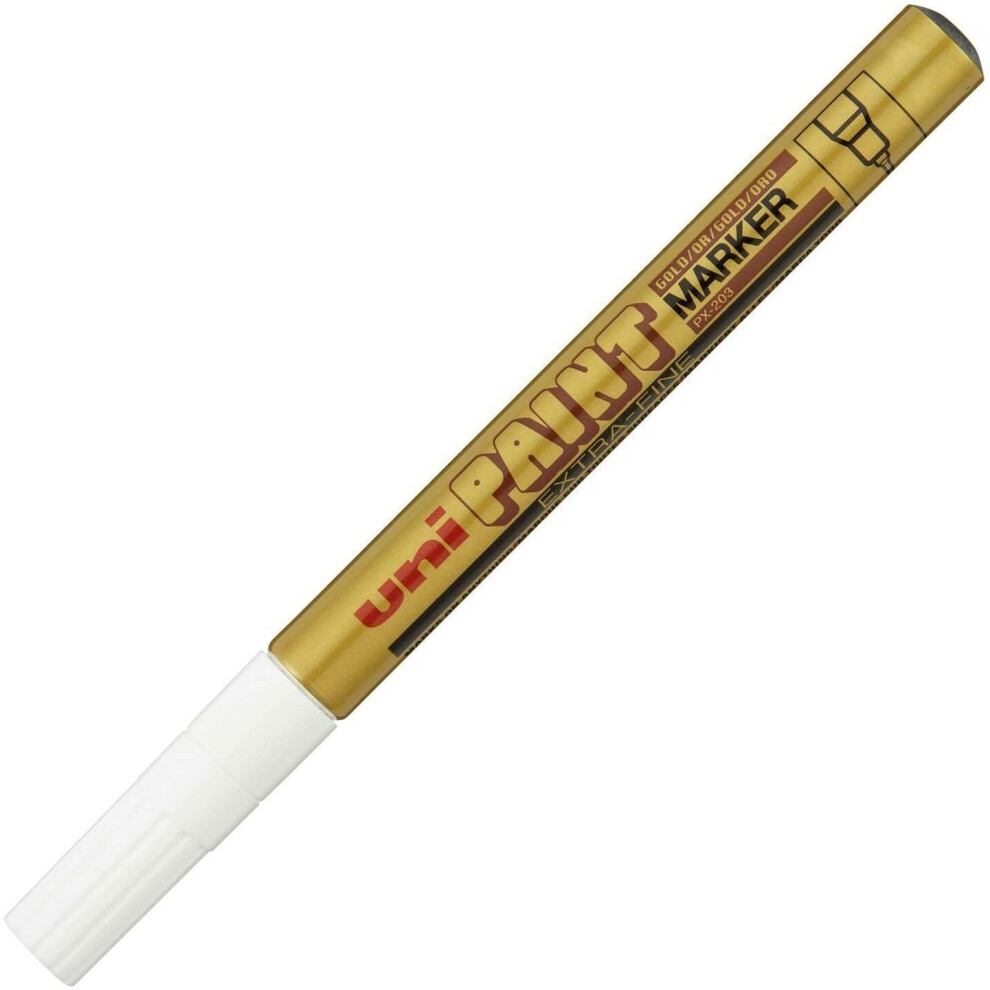 Uni-Ball PX-203 Oil Paint Marker Pen - Extra Fine 0.8mm Tip - Gold Ink - Single Pen