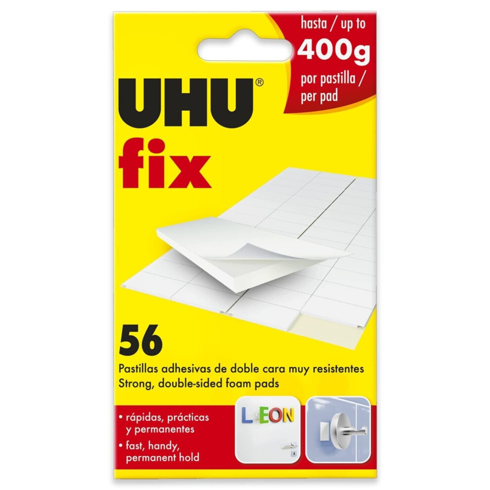 Uhu Fix - Double Sided Sticky Glue Foam Pads - Strong Wall Adhesive Strips - Pack Of 56 4026700329759