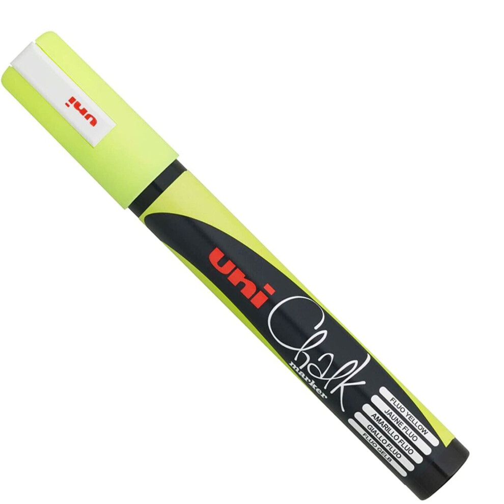 Uni-Ball PWE-5M Liquid Chalk Marker Pen - 1.8-2.5mm Bullet Tip - Fluorescent Yellow Ink - Single