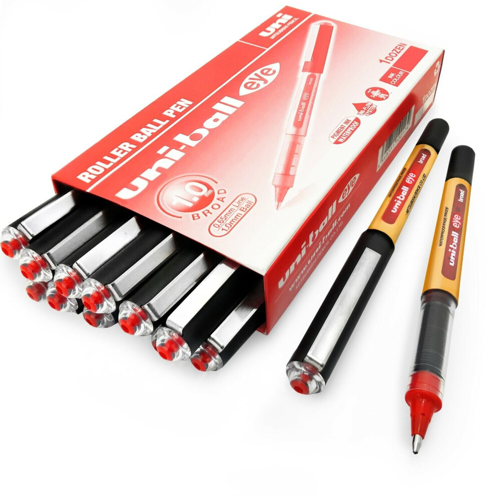 Uni-Ball UB-150-10 Micro Liquid Ink Rollerball Pens - 1.0mm - Red Ink - Pack of 12 + 2