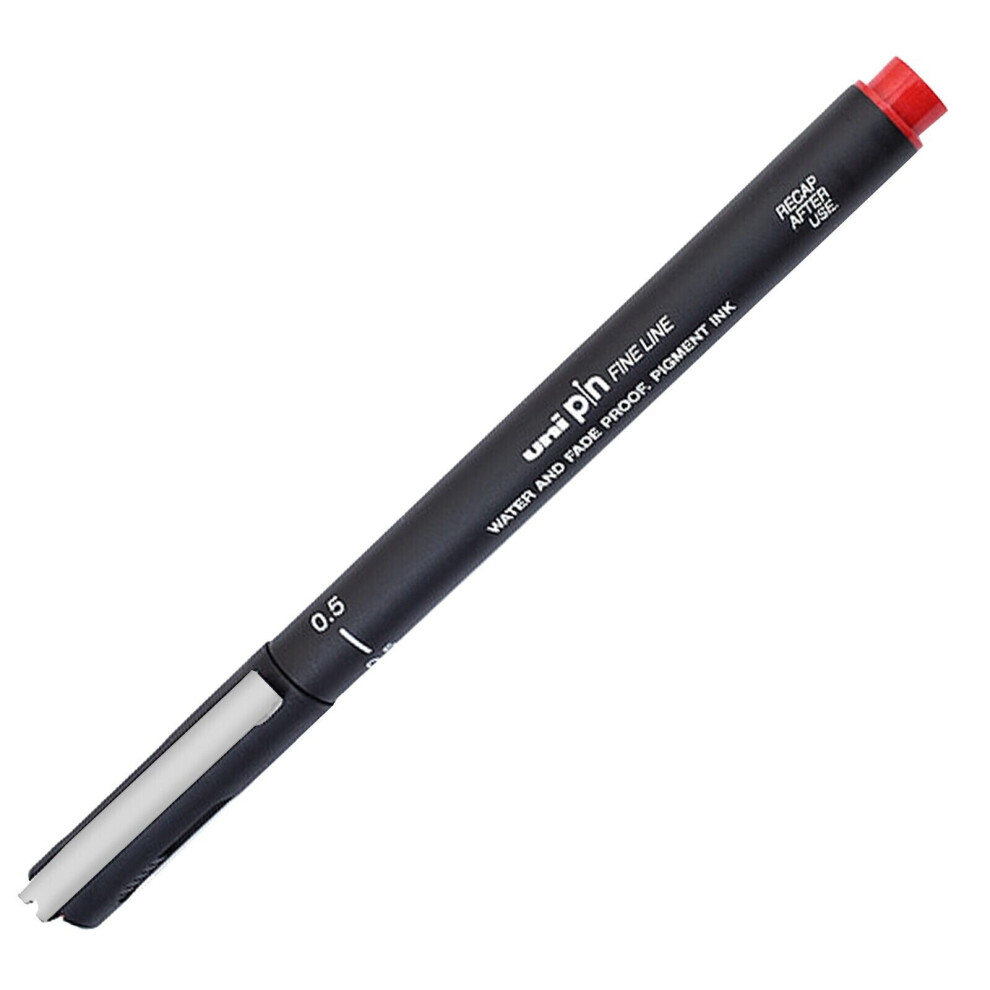 Uni Pin Fineliner Drawing Pen - 0.5mm Nib - Red Ink - Single