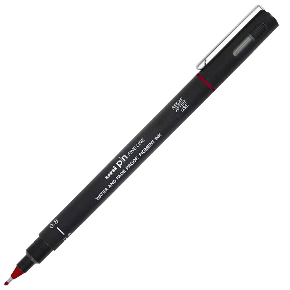 Uni Pin Fineliner Drawing Pen - 0.8mm Nib - Red Ink - Single