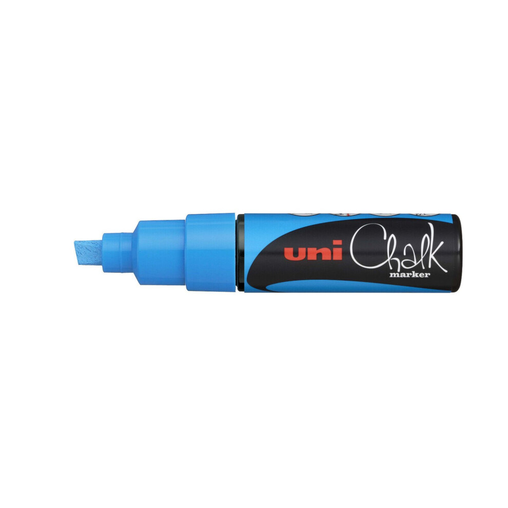 Uni-Ball PWE-8K Liquid Chalk Marker Pen - 8mm Chisel Tip - Light Blue Ink - Single