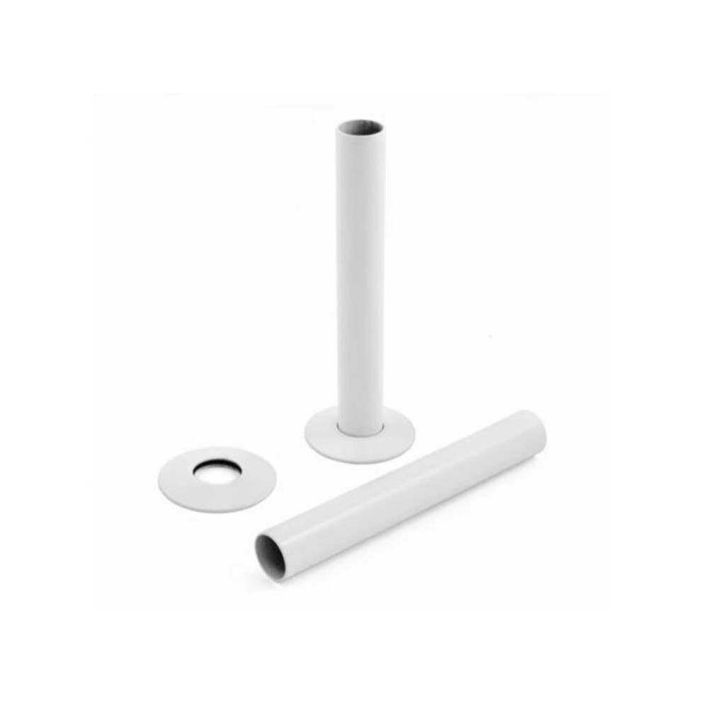 (White) WarmeHaus 2 x Radiator Pipes and Pipe Collars 15 x 180mm