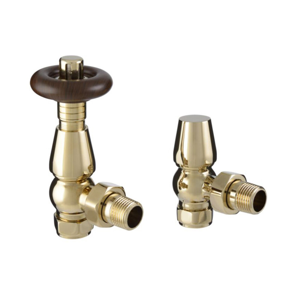 (Polished Brass) WarmeHaus Chelsea Traditional Thermostatic Angled Radiator Valves Central Heating Towel Rail Valves 15mm TRV Pewter