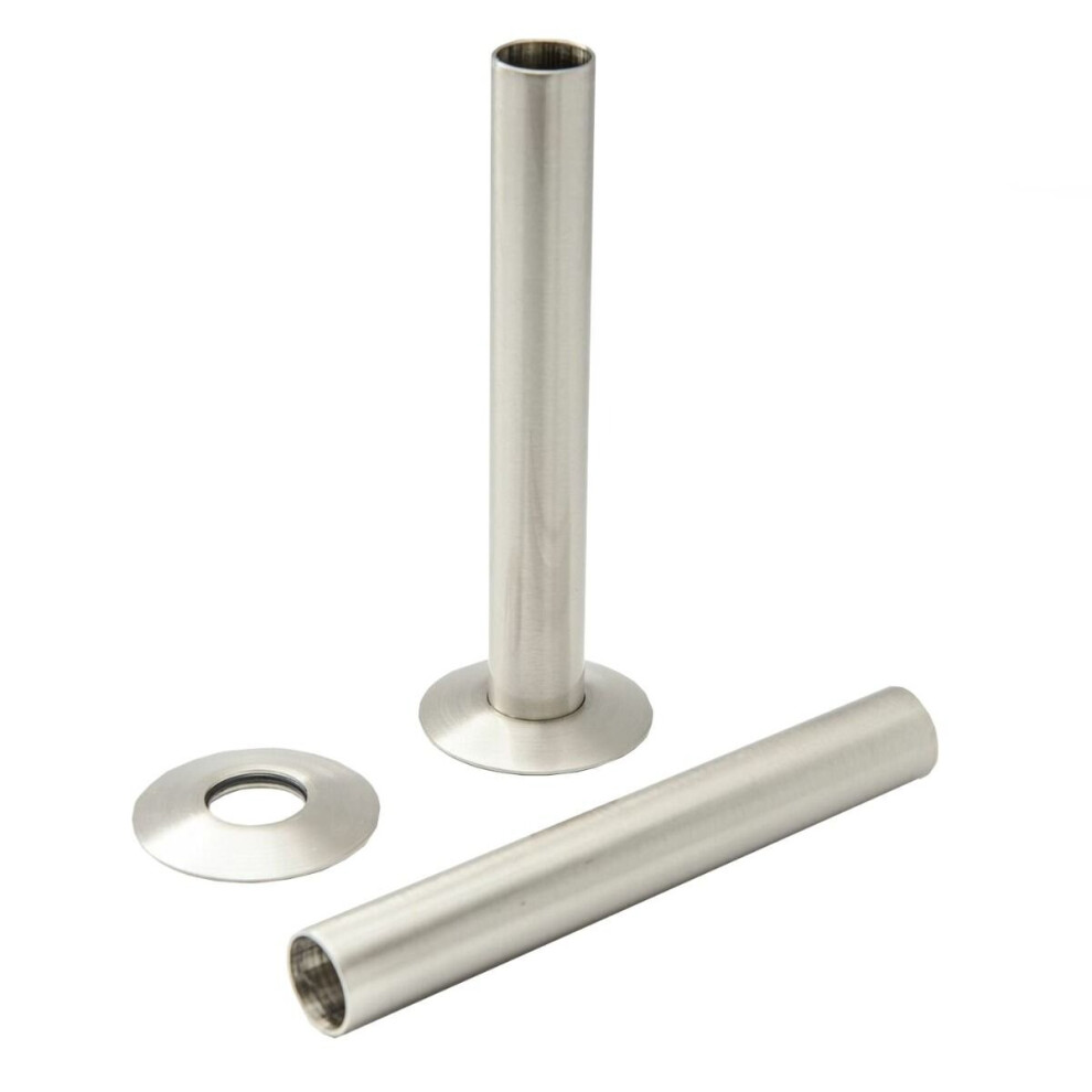 (Brushed Nickel) WarmeHaus 2 x Radiator Pipes and Pipe Collars 15 x 180mm