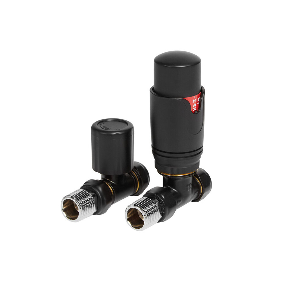Warmehaus (, Straight) Thermostatic Radiator Valve Pair Trv Black