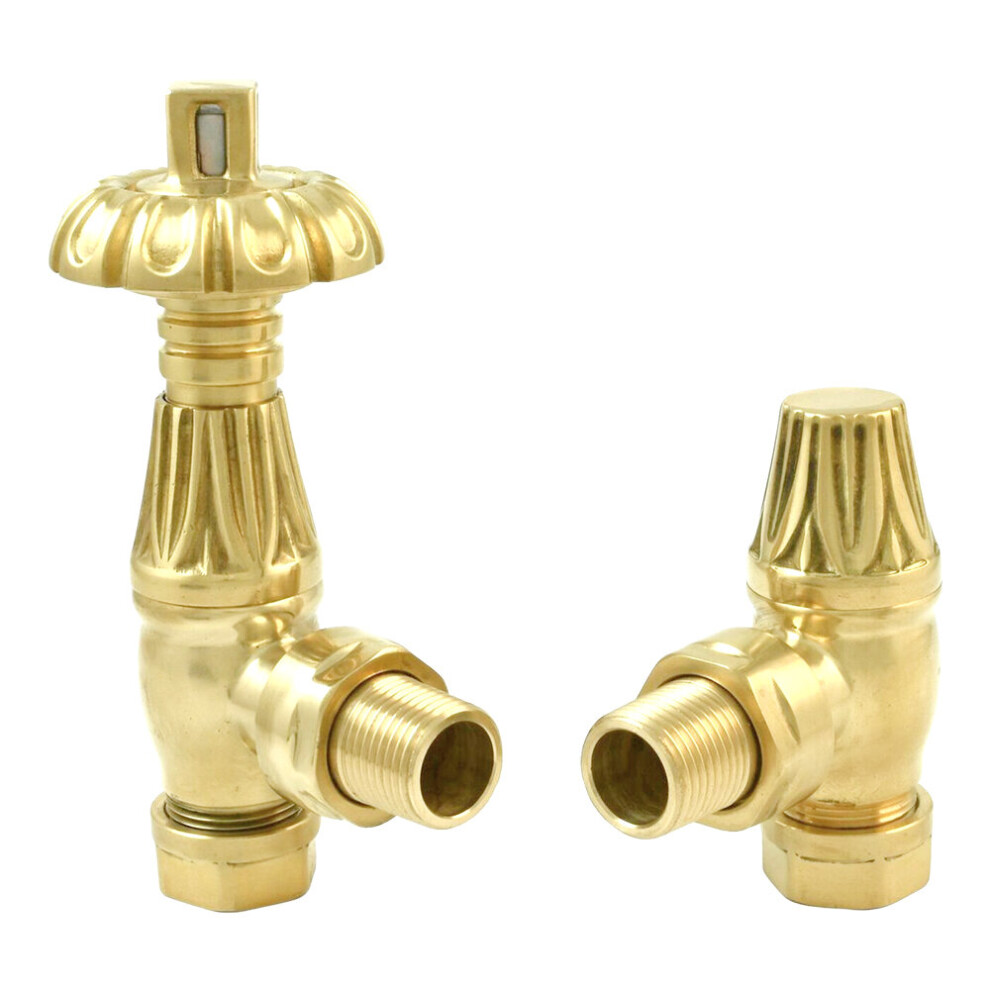 (Polished Brass) WarmeHaus Traditional Westminster Victorian Style Thermostatic Angled Radiator Valves TRV Pewter