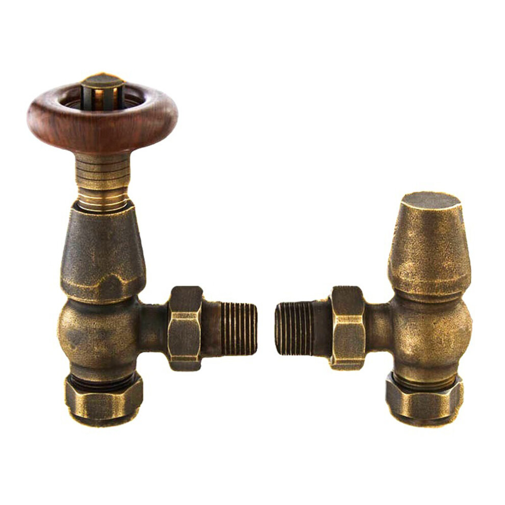 (Ant Brass) WarmeHaus Chelsea Traditional Thermostatic Angled Radiator Valves Central Heating Towel Rail Valves 15mm TRV Pewter