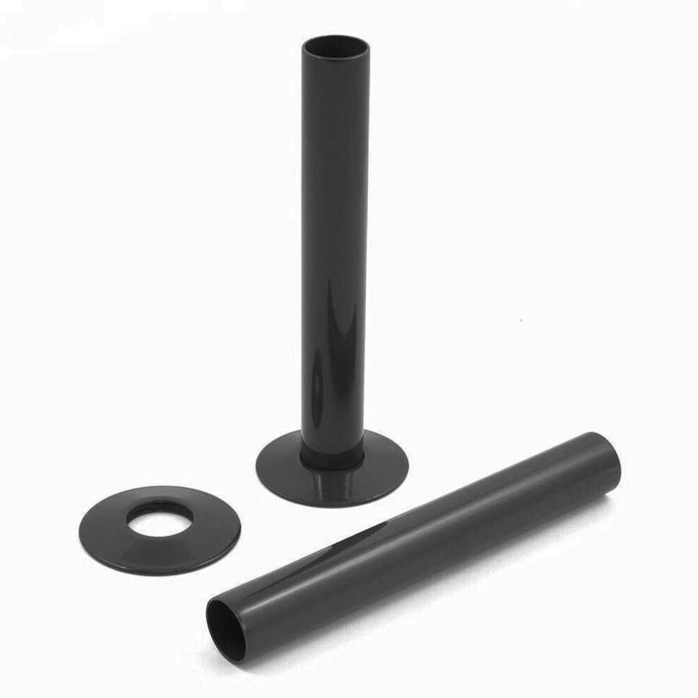 (Black) WarmeHaus 2 x Radiator Pipes and Pipe Collars 15 x 180mm