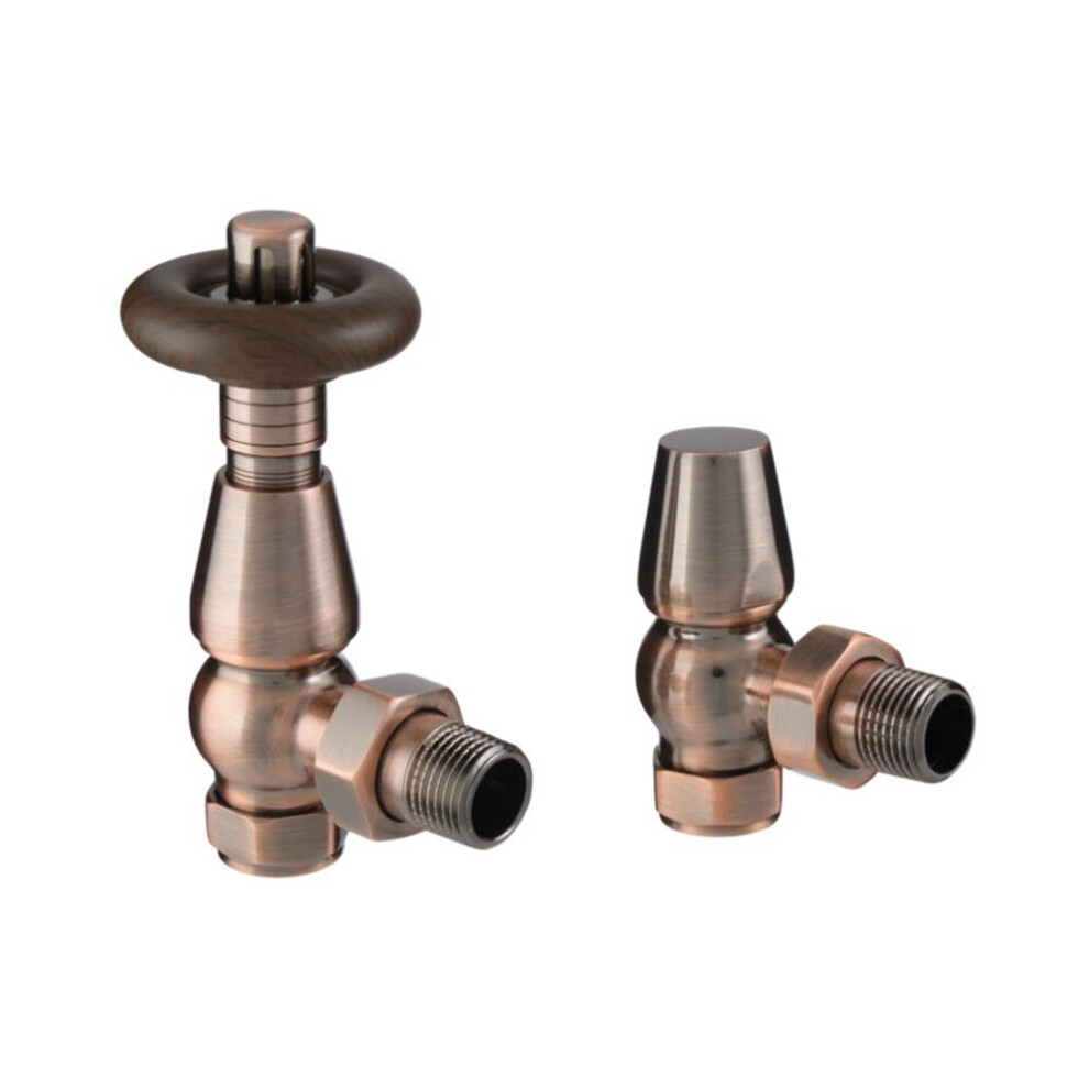 (Antique Copper) WarmeHaus Chelsea Traditional Thermostatic Angled Radiator Valves Central Heating Towel Rail Valves 15mm TRV Pewter