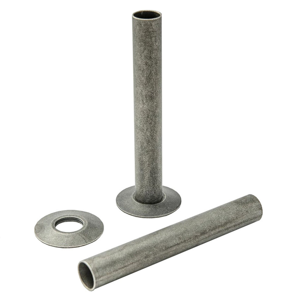 (Pewter) WarmeHaus 2 x Radiator Pipes and Pipe Collars 15 x 180mm