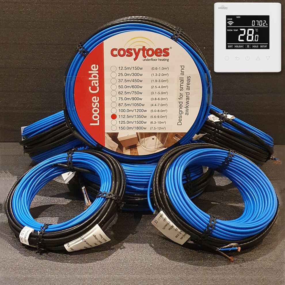 (White WIFI Thermostat, 1.9-3.6©O) Warmehaus Underfloor Heating Cable Kit Loose Wire 150w/O Tile Heating (7.5-14.3O)