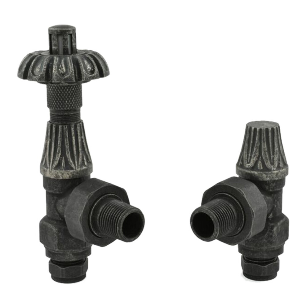 (Pewter) WarmeHaus Traditional Westminster Victorian Style Thermostatic Angled Radiator Valves TRV Pewter