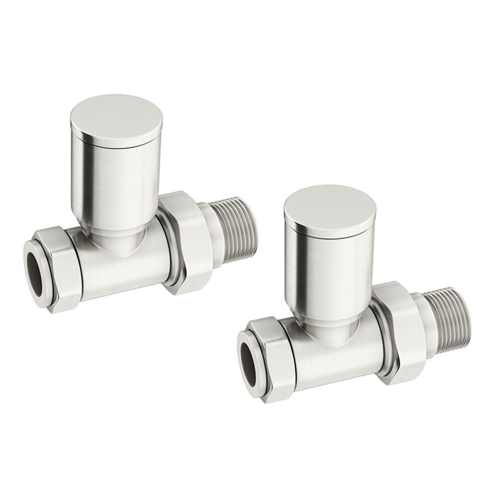 (Brushed Nickel) WarmeHaus Straight Towel Radiator Valves Round 15mm