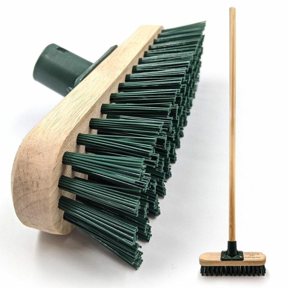 9" Stiff Heavy Duty Long Handled Scrubbing Brush Deck Broom with Wooden Handle PVC Bristles