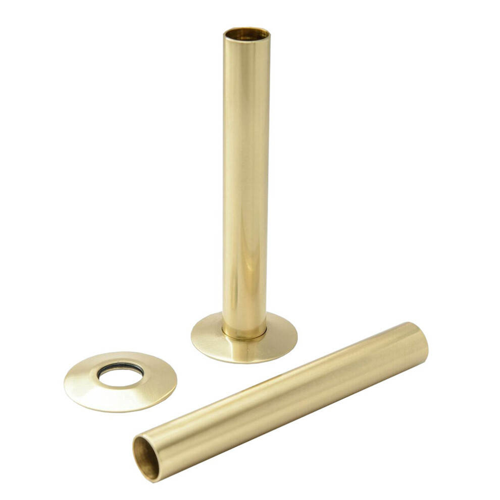 (Polished Brass) WarmeHaus 2 x Radiator Pipes and Pipe Collars 15 x 180mm