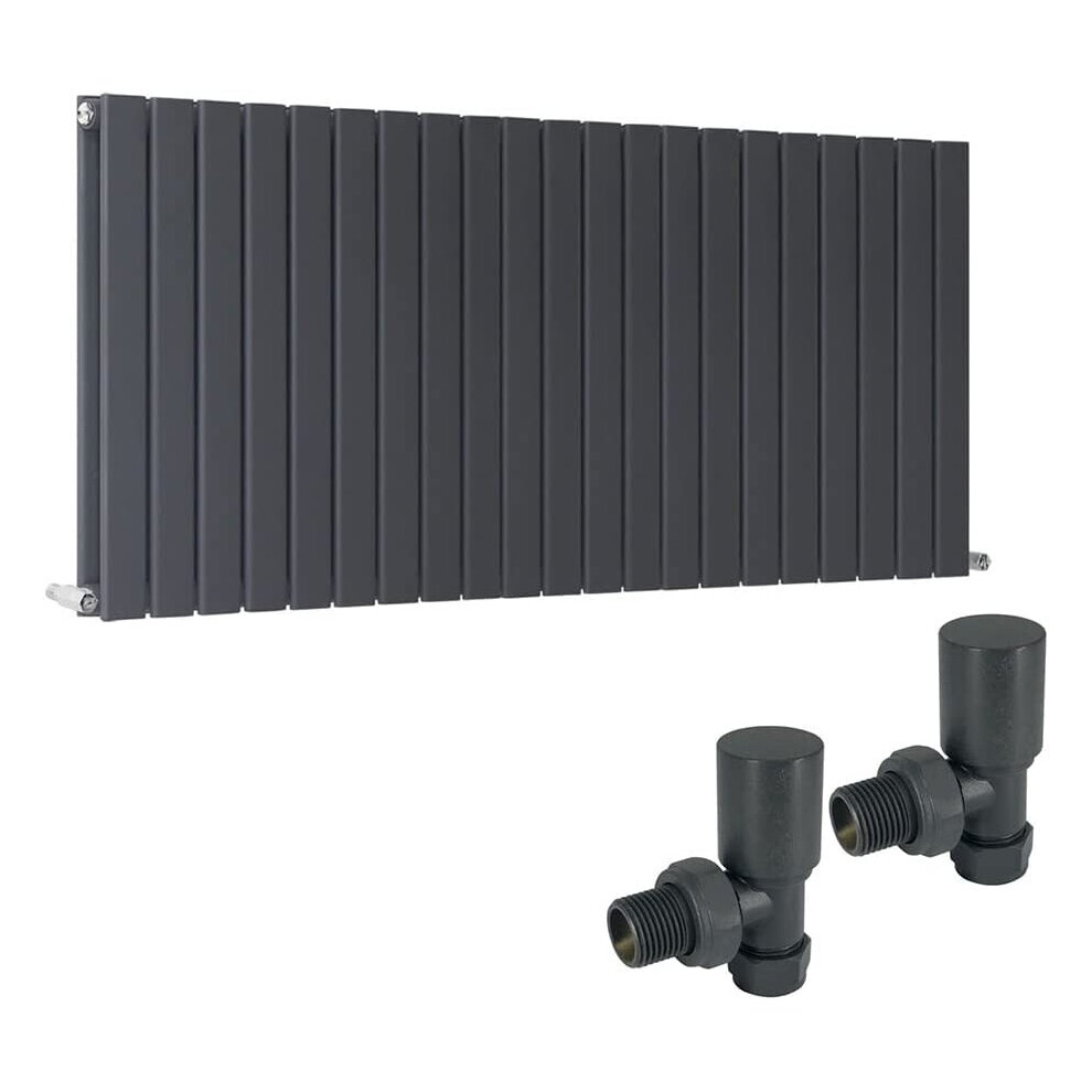 Warmehaus (600 X 1430Mm Double) Flat Panel Horizontal Vertical Radiator With Angled Valves