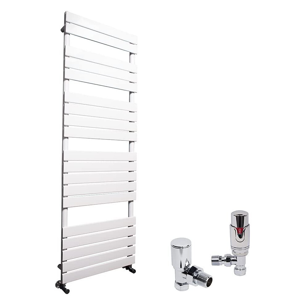 (White, 1800 x 600mm) WarmeHaus Designer Bathroom Flat Panel Heated Towel Rail Radiator Ladder Rad with Angled Thermostatic Radiator Valve Pack