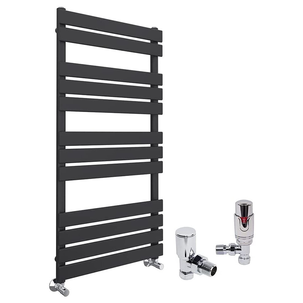 (Sand Grey, 1200 x 600mm) WarmeHaus Designer Bathroom Flat Panel Heated Towel Rail Radiator Ladder Rad with Angled Thermostatic Radiator Valve Pack