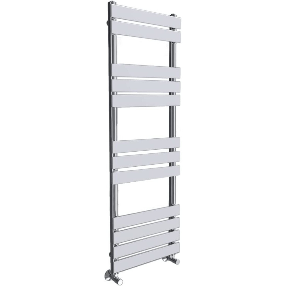 (Chrome, 1200 x 450mm) WarmeHaus Designer Bathroom Flat Panel Heated Towel Rail Radiator Ladder Rad with Angled Thermostatic Radiator Valve Pack