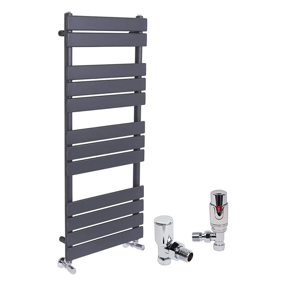 (Sand Grey, 1200 x 500mm) WarmeHaus Designer Bathroom Flat Panel Heated Towel Rail Radiator Ladder Rad with Angled Thermostatic Radiator Valve Pack