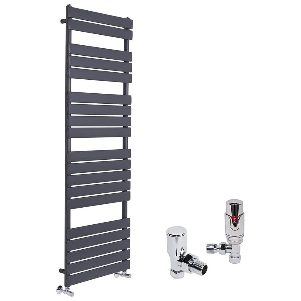 (Sand Grey, 1800 x 600mm) WarmeHaus Designer Bathroom Flat Panel Heated Towel Rail Radiator Ladder Rad with Angled Thermostatic Radiator Valve Pack