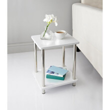 White High Gloss 2 Tier Shelf Unit With Stainless Steel Legs Living Room G-0350