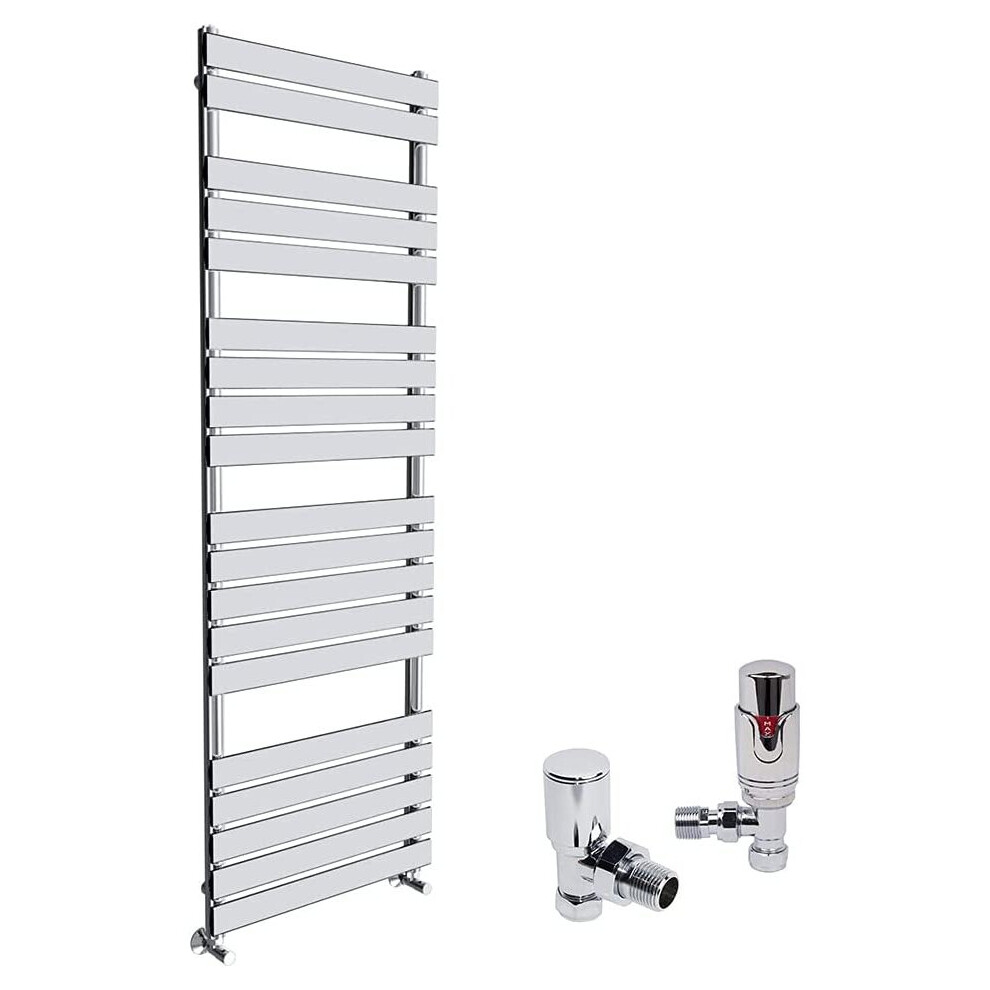 (Chrome, 1800 x 600mm) WarmeHaus Designer Bathroom Flat Panel Heated Towel Rail Radiator Ladder Rad with Angled Thermostatic Radiator Valve Pack