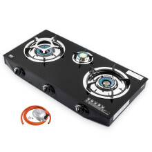 (Butane 28mbar Clip-on 21mm) NGB-S3 Triple Gas Stove Black Glass Indoor Cooktop
