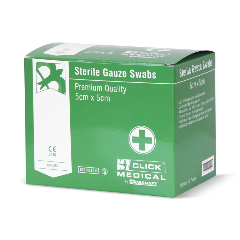 Click Medical Gauze Swabs 5cm x 5cm Sterile - 100 Pack (20pks of 5)