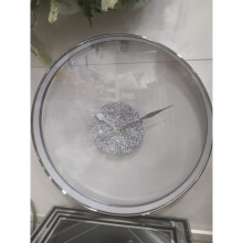40cm Glass Crushed Crystal Wall Clock Non Ticking Round Metal