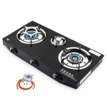 (Butane 28mbar Screw-on) NGB-S3 Triple Gas Stove Black Glass Indoor Cooktop