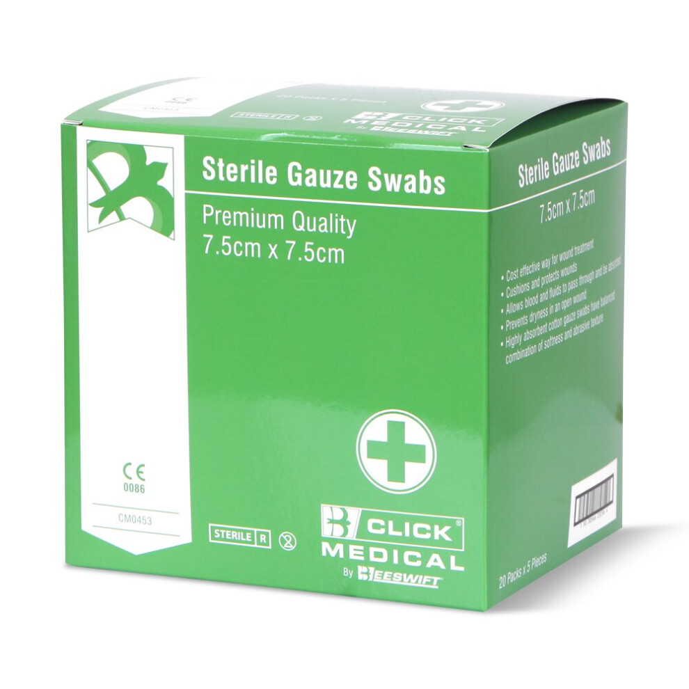 Click Medical Gauze Swabs 7.5cm x 7.5cm Sterile - 100 Swabs