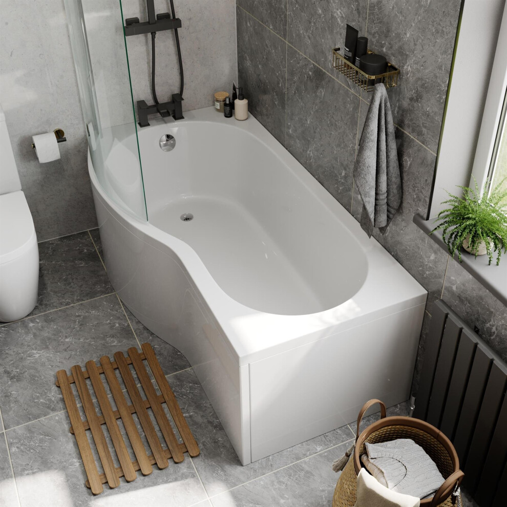 Ceramica P Shaped Bath Bundle 1500 Left - Inc. Shower Screen, Rail And Front Bath Panel 5056467284328