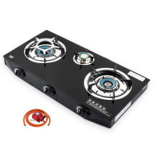 (Propane 37mbar Clip-on 27mm) NGB-S3 Triple Gas Stove Black Glass Indoor Cooktop
