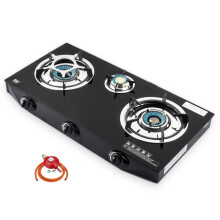 (Propane 37mbar Screw-on) NGB-S3 Triple Gas Stove Black Glass Indoor Cooktop