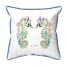 18 x 18 in. Betsys Seahorses White Background Large Corded Indoor & Outdoor Pillow