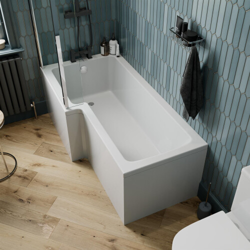 1500mm L Shaped LH Shower Bath Bathtub Screen Front Side Panel Acrylic Bathroom