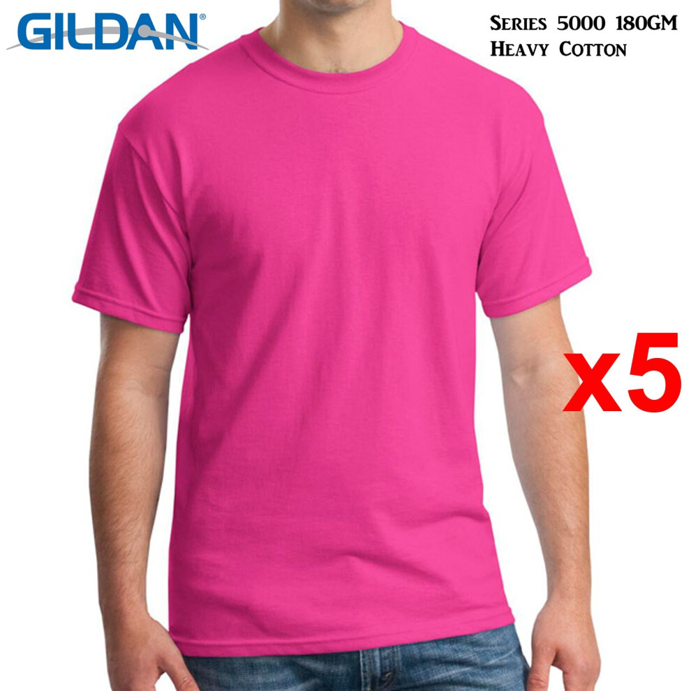 (L) 5 Packs Gildan T-SHIRT Blank Plain Basic Tee Men Heavy Cotton (Heliconia)