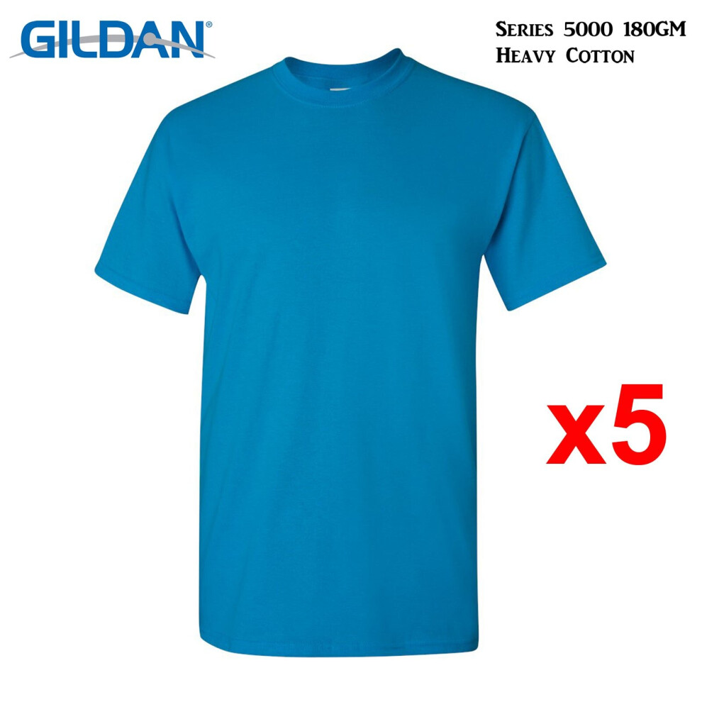 (M) 5 Packs Gildan T-SHIRT Blank Plain Basic Tee Men Heavy Cotton (Antique Sapphire)