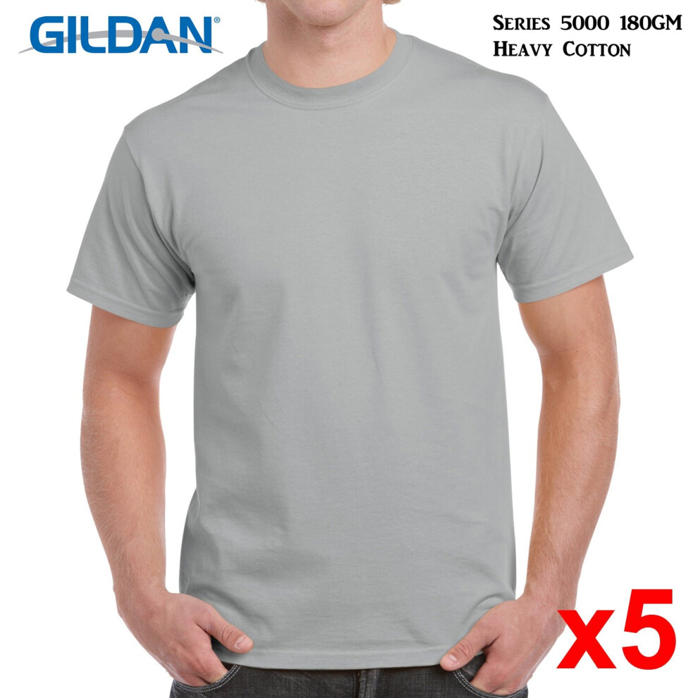 (2XL) 5 Packs Gildan T-SHIRT Blank Plain Basic Tee Men Heavy Cotton (Ice Grey)